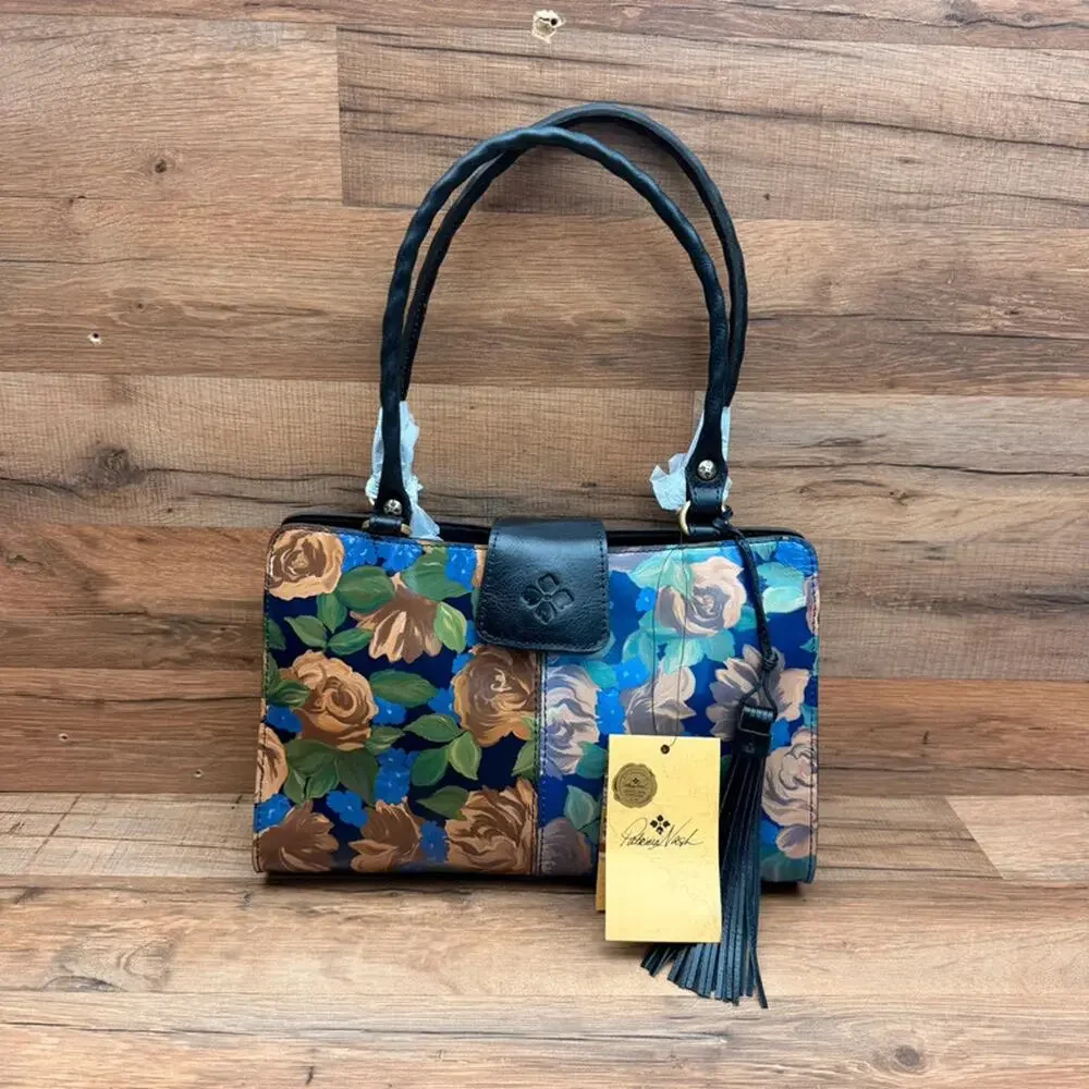 Patricia Nash  Fabriano Blue Skye Rose Print Leather Shoulder Satchel Bag